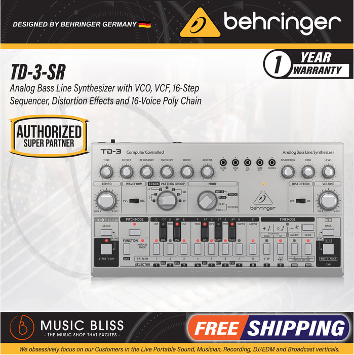 Behringer TD 3 SR Analog Bass Line Synthesizer Silver Music