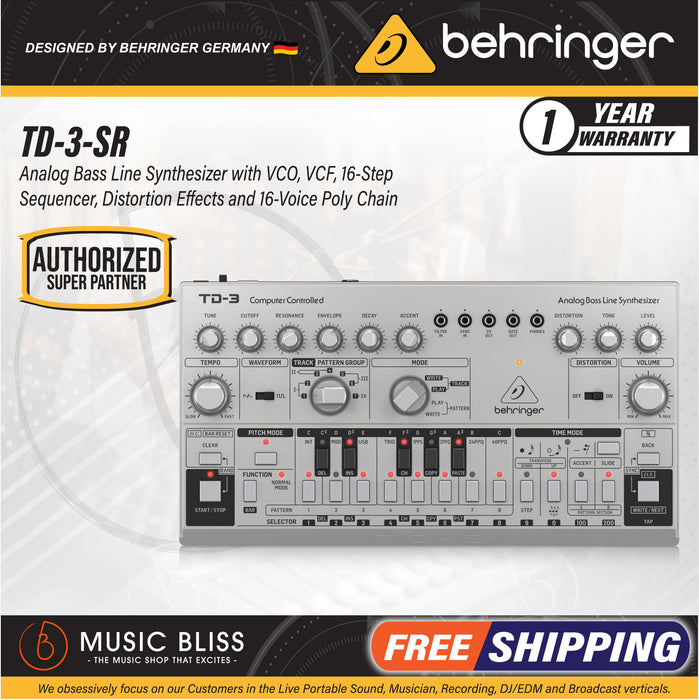 Behringer TD-3-SR Analog Bass Line Synthesizer - Silver - Music Bliss Malaysia