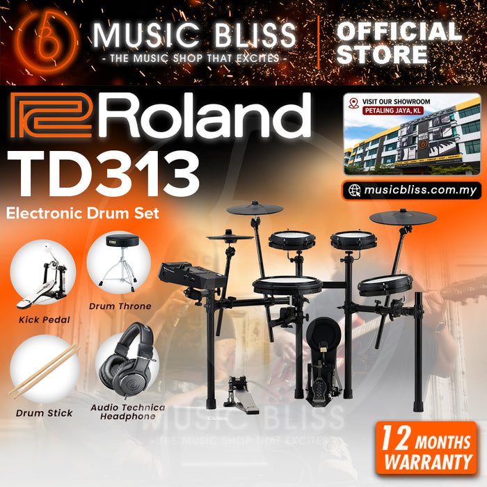 Roland V-Drums TD313 Electronic Drum Set with Headphone, Kick Pedal, Throne and Drumsticks