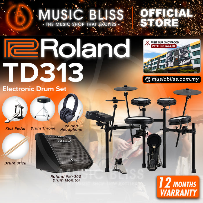 Roland V-Drums TD313 Electronic Drum Set with Headphone, Kick Pedal, Throne and Drumsticks