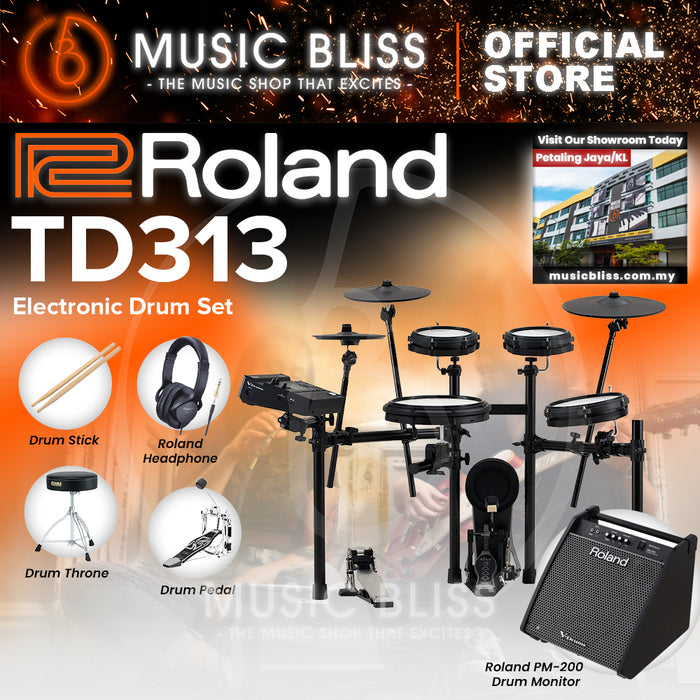 Roland V-Drums TD313 Electronic Drum Set with Headphone, Kick Pedal, Throne and Drumsticks