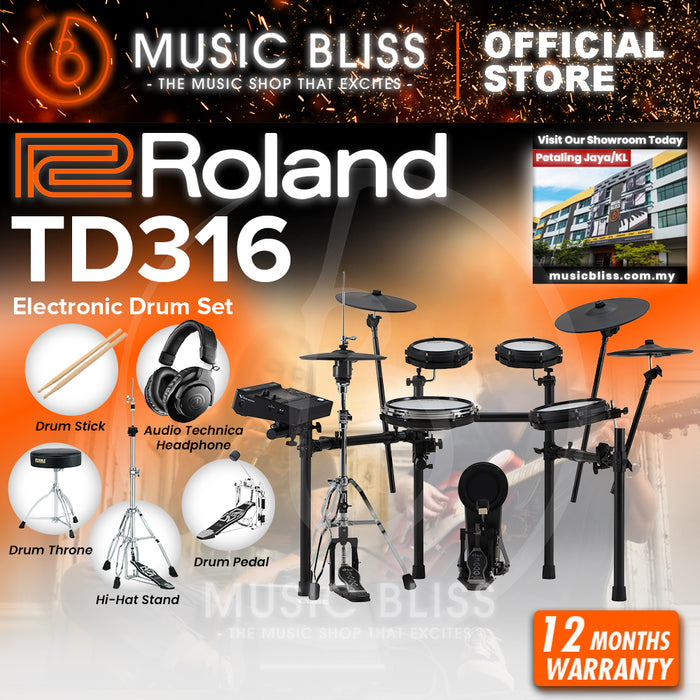 Roland V-Drums TD316 Electronic Drum Set with Headphone, Kick Pedal, Throne and Drumsticks