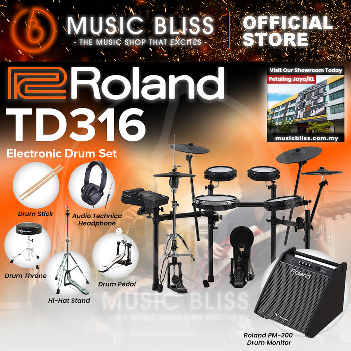 Roland V-Drums TD316 Electronic Drum Set with Headphone, Kick Pedal, Throne and Drumsticks