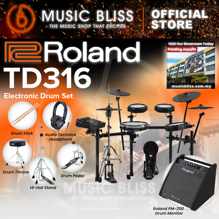 Roland V-Drums TD316 Electronic Drum Set with Headphone, Kick Pedal, Throne and Drumsticks