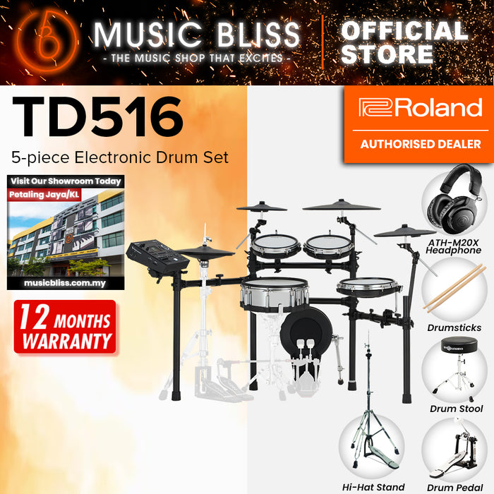 Roland V-Drums TD516 Electronic Drum Set with Headphone, Kick Pedal, Throne and Drumsticks
