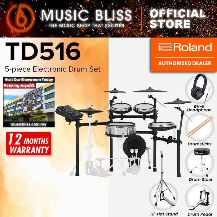 Roland V-Drums TD516 Electronic Drum Set with Headphone, Kick Pedal, Throne and Drumsticks