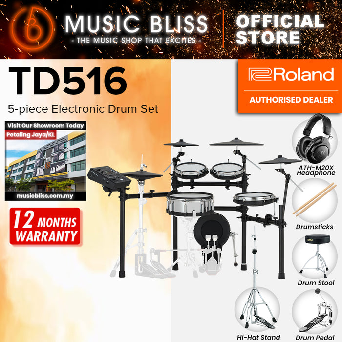 Roland V-Drums TD516 Electronic Drum Set with Headphone, Kick Pedal, Throne and Drumsticks