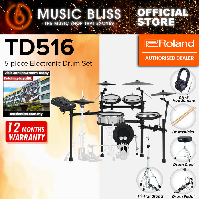 Roland V-Drums TD516 Electronic Drum Set with Headphone, Kick Pedal, Throne and Drumsticks