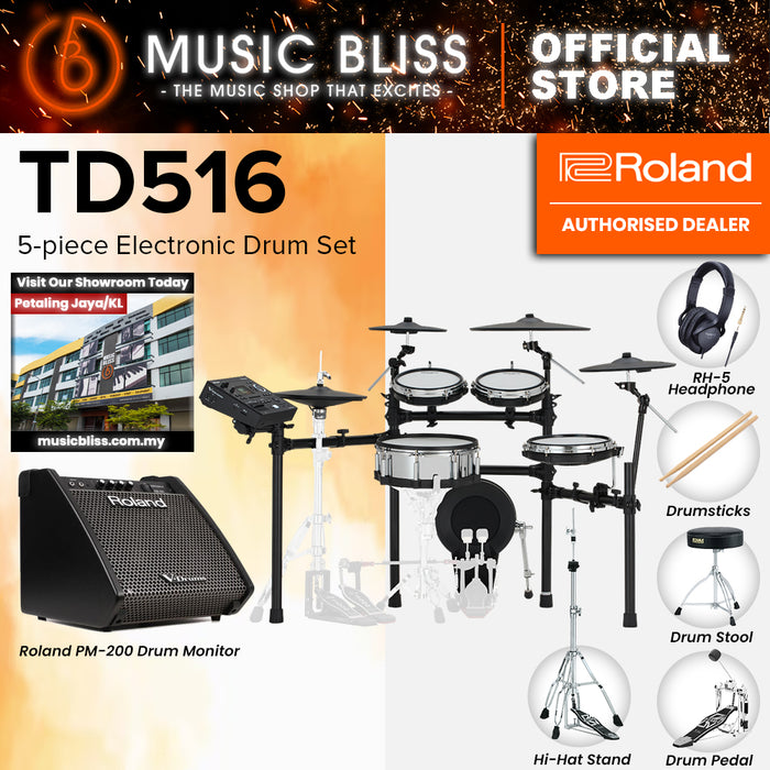 Roland V-Drums TD516 Electronic Drum Set with Headphone, Kick Pedal, Throne and Drumsticks