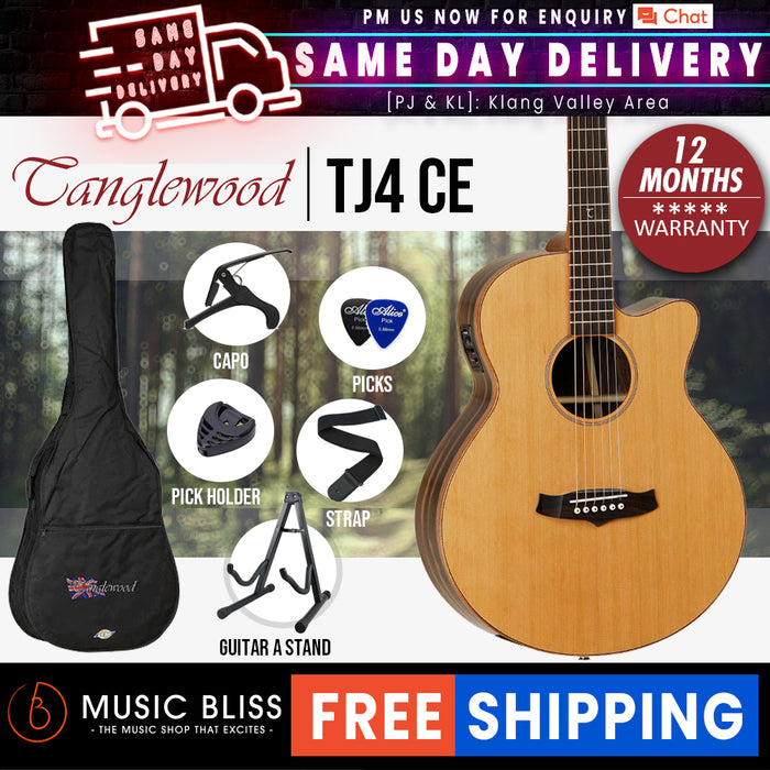 Tanglewood TJ4 CE Java Series Super Folk Acoustic-Electric Guitar with Solid Cedar Top - Music Bliss Malaysia