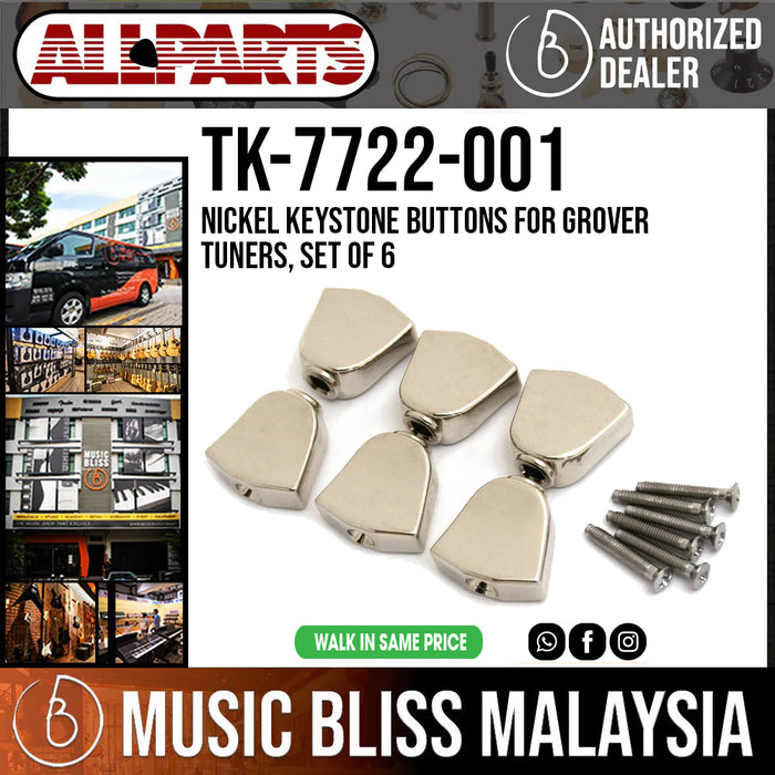ALLPARTS TK-7722-001 Nickel Keystone Buttons for Grover Tuners, Set of 6 - Music Bliss Malaysia