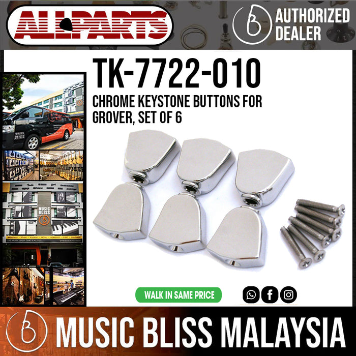 ALLPARTS TK-7722-010 Chrome Keystone Buttons for Grover, Set of 6 - Music Bliss Malaysia