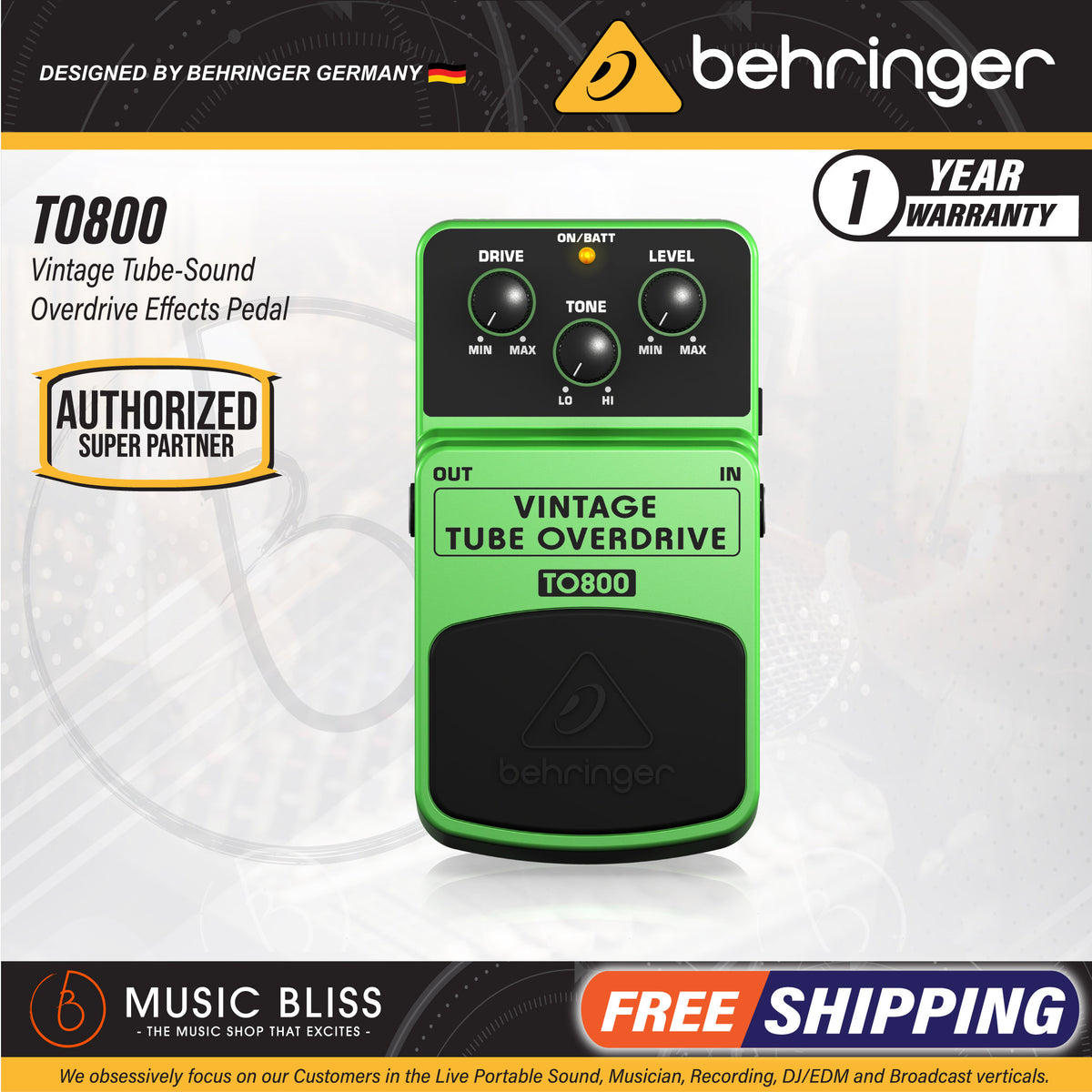 behringer vintage tube overdrive pedal Behringer TO800 Vintage Tube Overdrive Effects Pedal (TO-800 / TO 800)