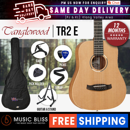 Tanglewood TR2 E Roadster II Travel Size Acoustic-Electric Guitar with EQ and Padded Gig Bag - Music Bliss Malaysia
