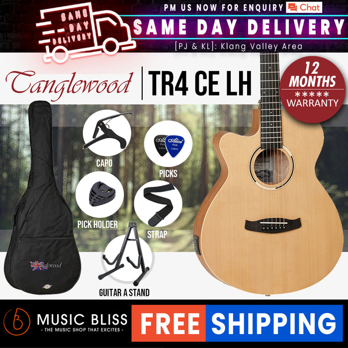Tanglewood TR4 CE LH Roadster II Super Folk Cutaway Left-Handed Acoustic-Electric Guitar - Music Bliss Malaysia
