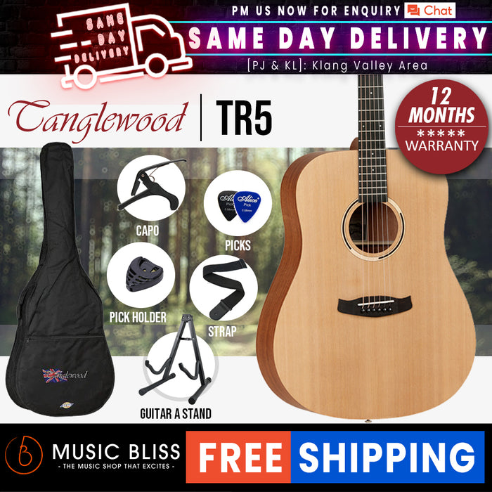 Tanglewood TR5 Roadster II Dreadnought Best Beginner Acoustic Guitar for Starters - Music Bliss Malaysia