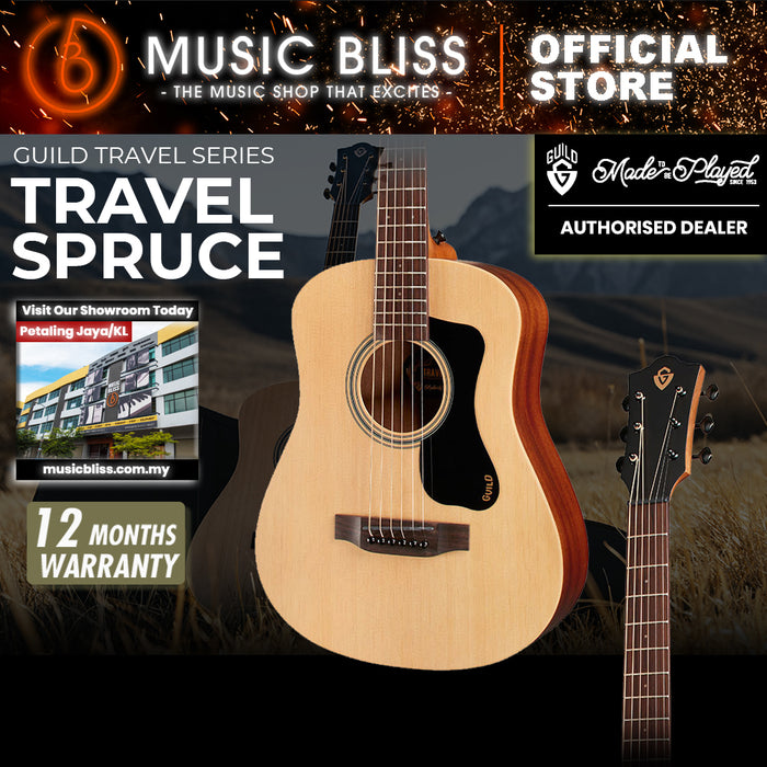 Guild Travel Spruce Acoustic Guitar with Gig Bag - Natural, Spruce Top, Mahogany Back & Sides