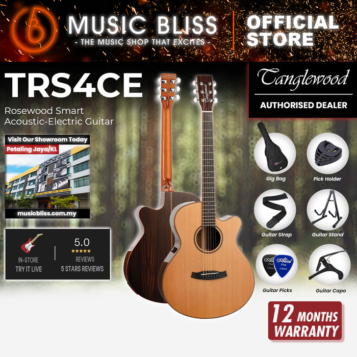 Tanglewood TRS4 CE Rosewood Smart Super Folk Cutaway Smart Acoustic-Electric Guitar