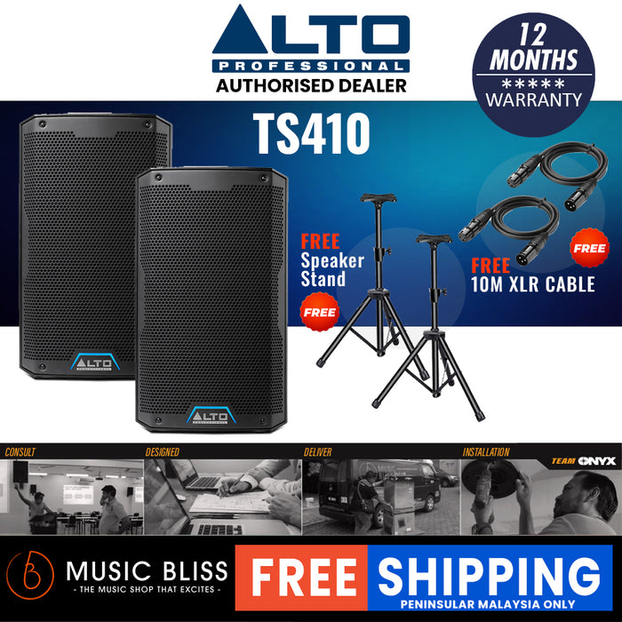 Alto TS410 2000W 10" Powered Speaker with Stand and Cable