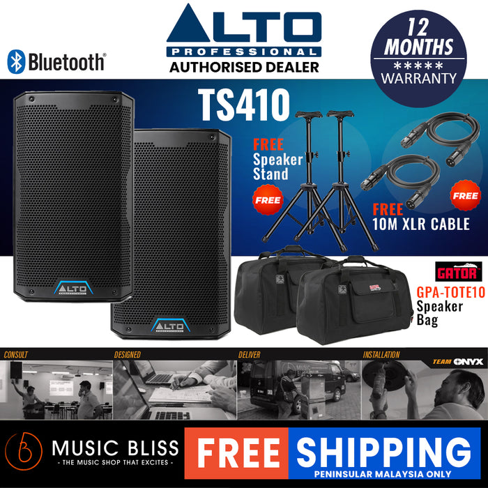 Alto TS410 2000W 10" Powered Speaker with Stand and Cable