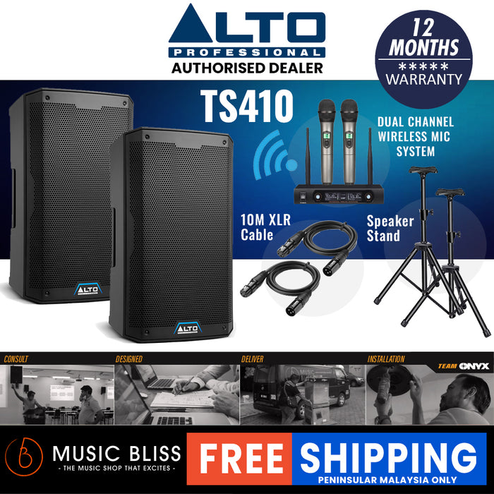 Alto TS410 2000W 10" Powered Speaker with Stand and Cable