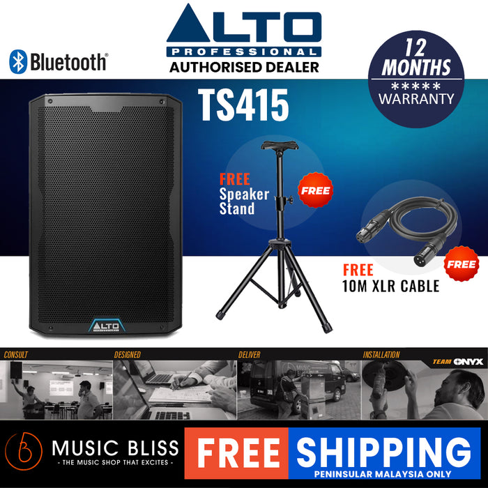 Alto TS415 2500W 15" Powered Speaker with Stand and Cable - Music Bliss Malaysia