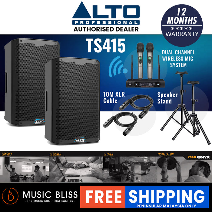 Alto TS415 2500W 15" Powered Speaker with Stand and Cable