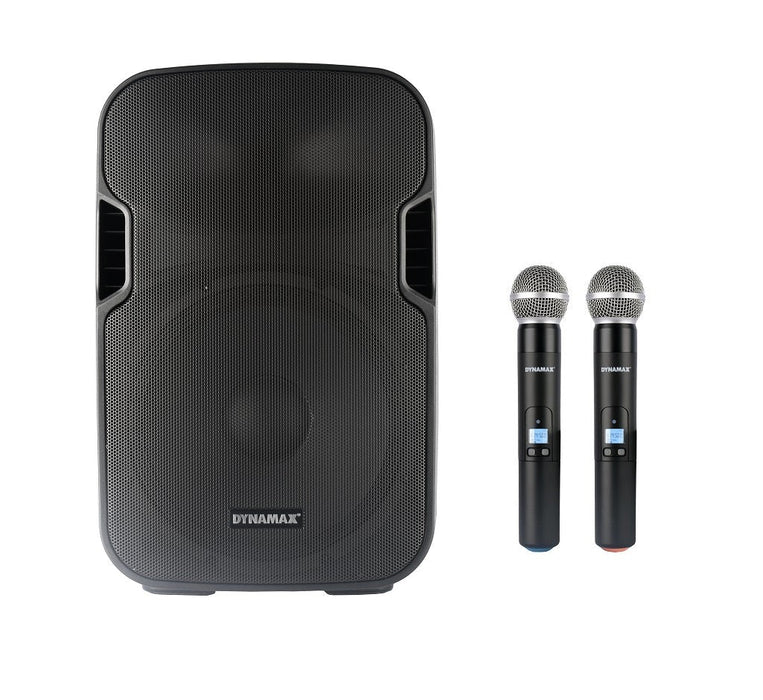 Dynamax TSL012 12'' 100W Bluetooth Portable PA System Speaker with 2 pcs 16 channel UHF handheld mic, TWS