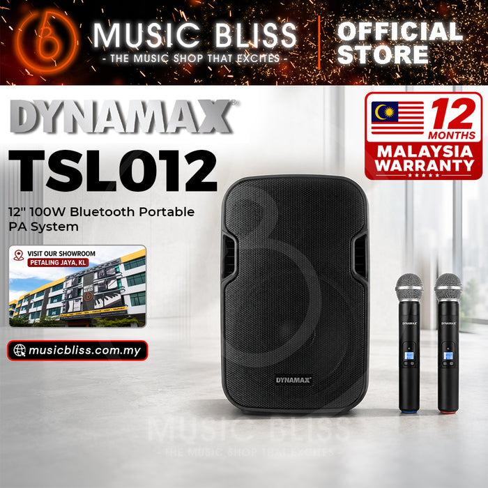 Dynamax TSL012 12'' 100W Bluetooth Portable PA System Speaker with 2 pcs 16 channel UHF handheld mic, TWS