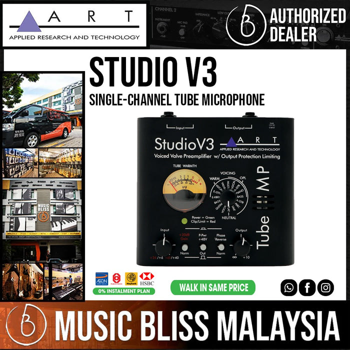 ART Tube MP Studio V3 Single-Channel Tube Microphone / Instrument Preamplifier with Variable Valve Voicing - Music Bliss Malaysia