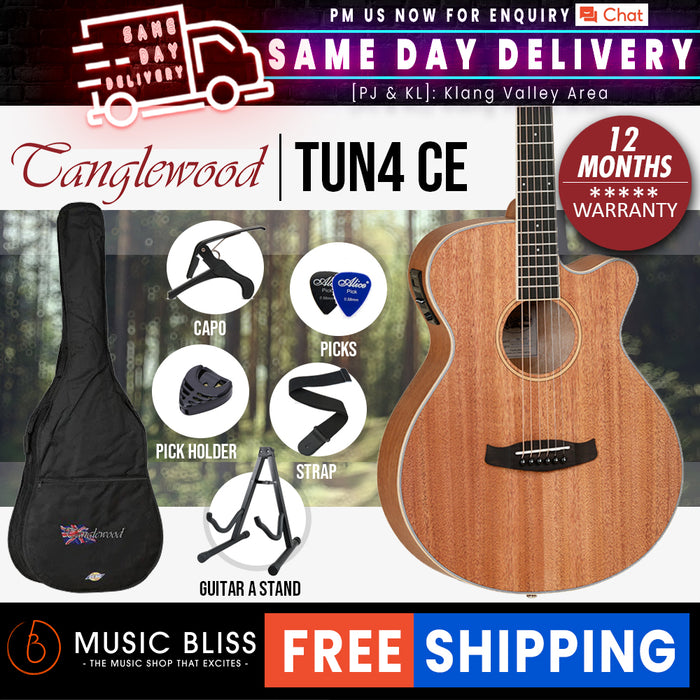 Tanglewood TUN4 CE Union series Solid Top Super Folk Acoustic-Electric Guitar - Music Bliss Malaysia