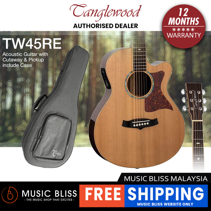 Tanglewood TW45RE Sundance Reserve All Solid Superfolk Acoustic Guitar with Cutaway, Hard Case & Fishman Presys Plus Electronics