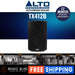 Alto Professional TX412B speaker with 12n month warranty and shipping information on a blue and white background.