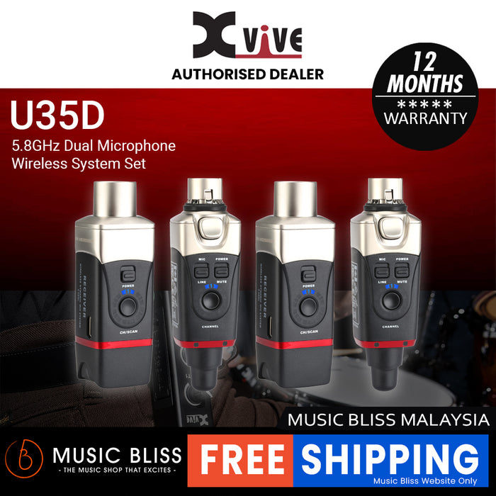 Xvive U35D 5.8GHz Dual Set Stereo Microphone Wireless System