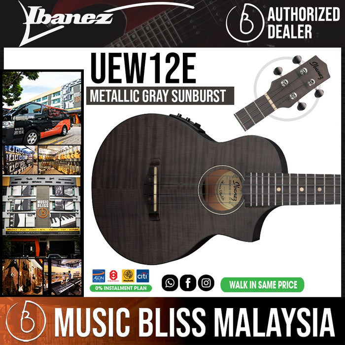 Ibanez UEW12E Flame Maple Concert Ukulele - Black Ice Flat - Music Bliss Malaysia