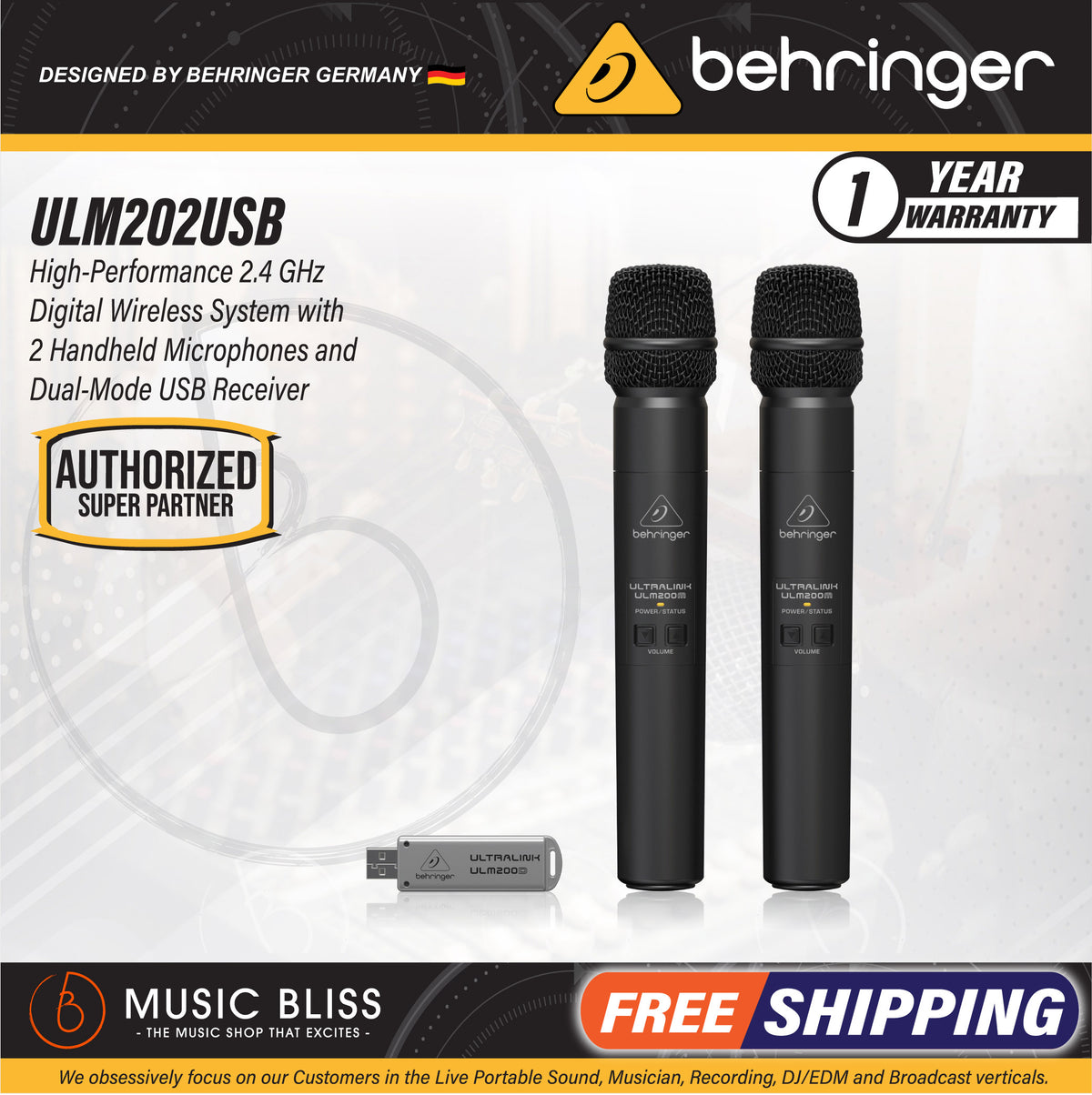 Behringer Ultralink ULM202USB Wireless USB Dual Microphone System 