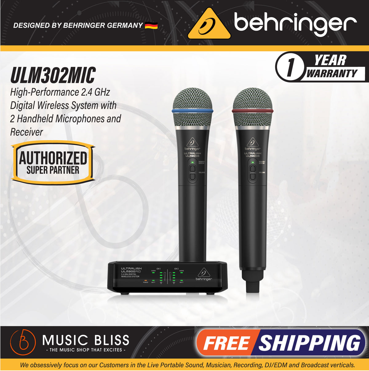 Behringer ULM302MIC Wireless Dual Handheld Microphone System Music