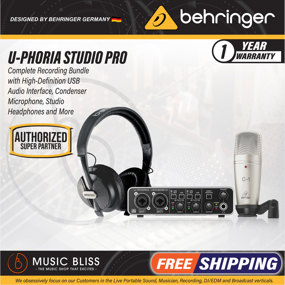 Behringer U-PHORIA Studio Pro Recording/Podcasting Bundle with UMC
