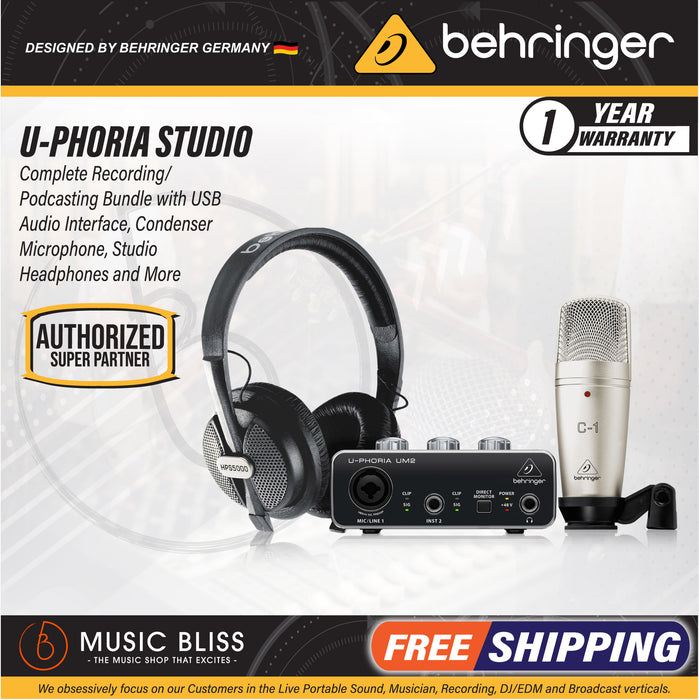 Behringer U-PHORIA STUDIO Complete Recording/Podcasting Bundle with UM-2, C-1 Mic and HPS-5000 - Music Bliss Malaysia
