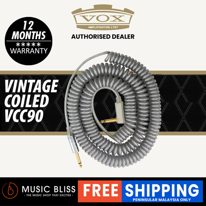 Vox VCC90 9M Vintage Coiled Guitar Cable - Silver - Music Bliss Malaysia