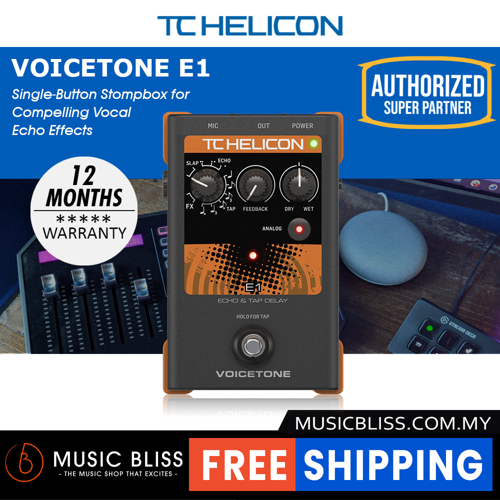 TC-Helicon VoiceTone E1 Echo and Tap Delay Vocal Effects Pedal 