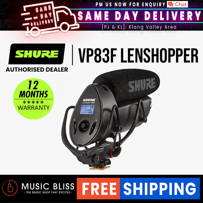 Shure VP83F LensHopper Camera-mount Compact Shotgun Microphone with Flash Recording - Music Bliss Malaysia