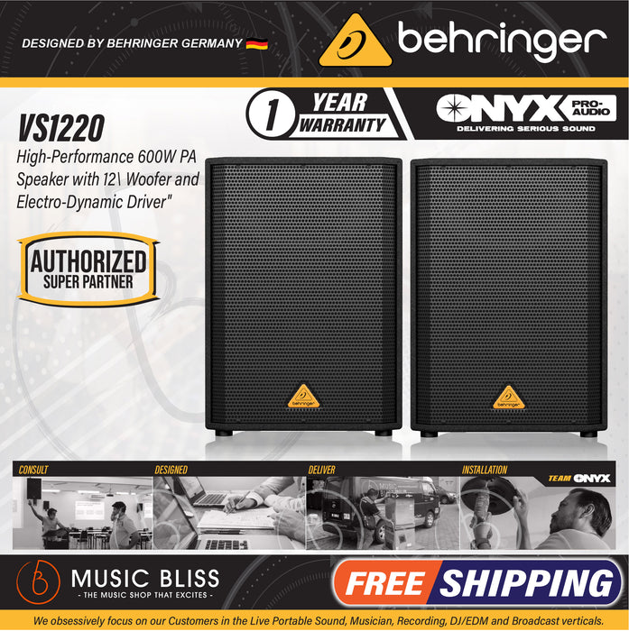 Behringer VS1220 600-Watt 12inch Passive Speaker - Pair - Music Bliss Malaysia