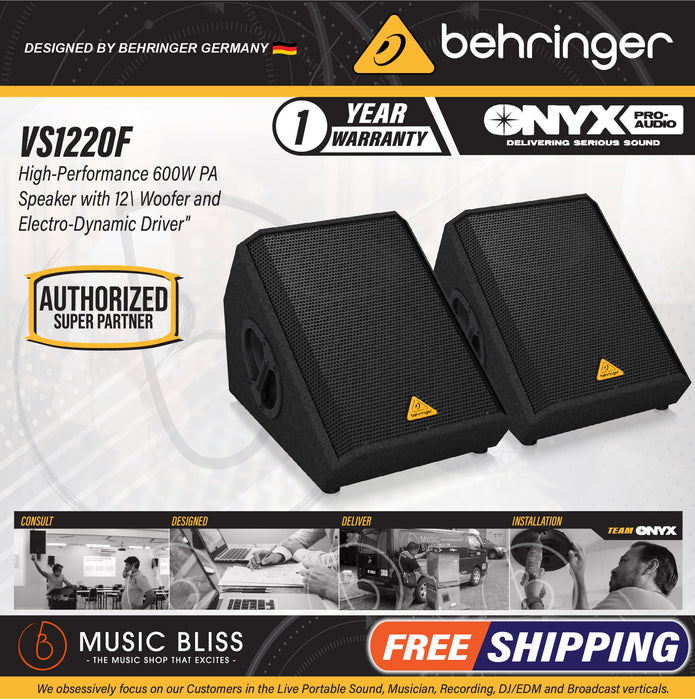 Behringer VS1220F 600-Watt 12inch Passive Wedge Speaker - Pair - Music Bliss Malaysia