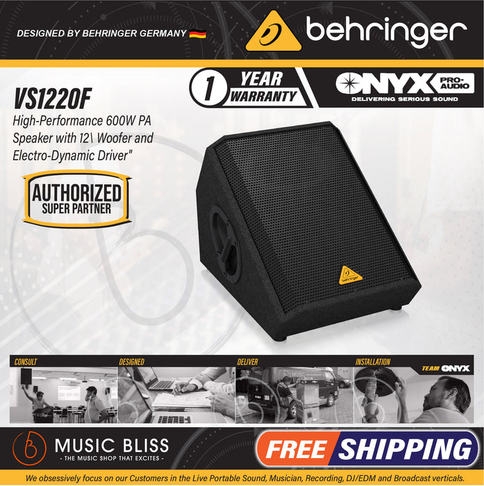 Behringer VS1220F 600-Watt 12inch Passive Floor Monitor Speaker - Music Bliss Malaysia