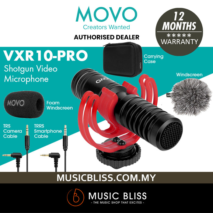 Movo VXR10-PRO External Video Microphone for Camera with Rycote Lyre Shock Mount - Battery-Free ,Compact Shotgun Mic Compatible with DSLR Cameras and iPhone, Android Smartphones - Music Bliss Malaysia