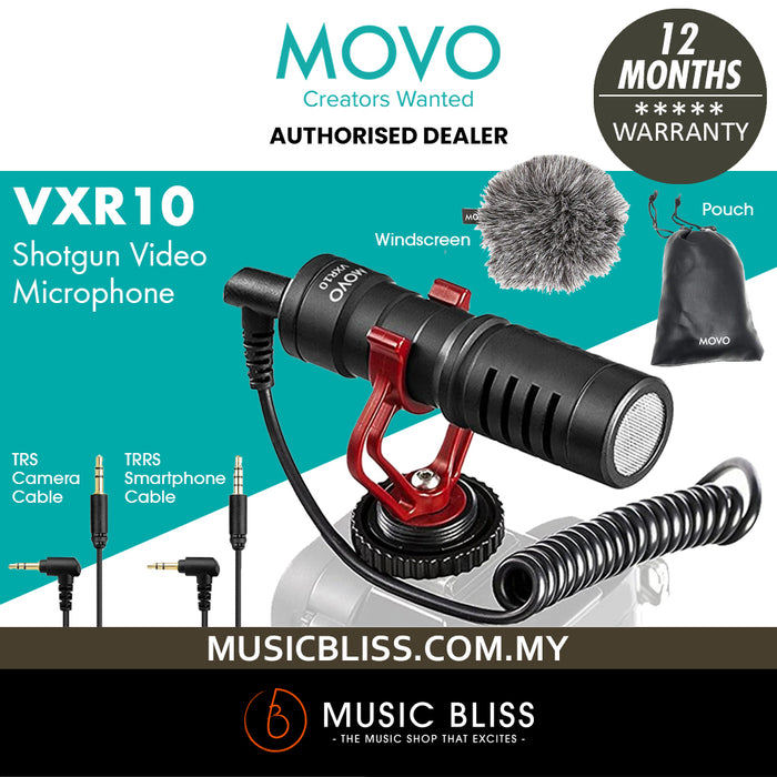 Movo VXR10 Universal Shotgun Mic for Camera - Camera Microphone for DSLR, iPhone and Android Smartphones - Compatible with Canon EOS, Nikon, and Sony Cameras - with Shock Mount, Deadcat Windscreen - Music Bliss Malaysia