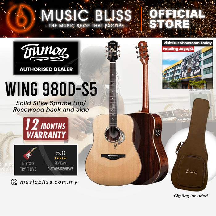Trumon Wing980 D-S5 Solid Sitka Spruce top/Rosewood back and side Acoustic Guitar  with Pickup
