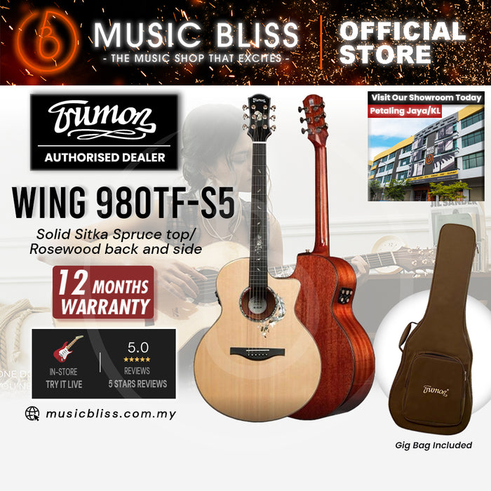 Trumon Wing980 TF-S5 Solid Sitka Spruce top/Rosewood back and side Acoustic Guitar  with Pickup