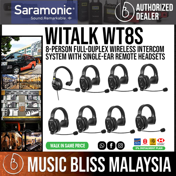 Saramonic WiTalk WT8S 8-Person Full-Duplex Wireless Intercom System with Single-Ear Remote Headsets - Music Bliss Malaysia